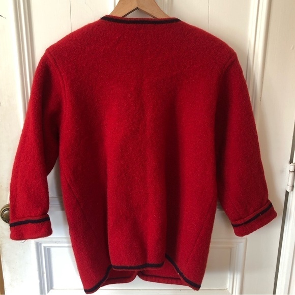 Vintage Cottagecore Red Embroidered Floral Wool Cozy Cardigan Jacket Small - Picture 7 of 7